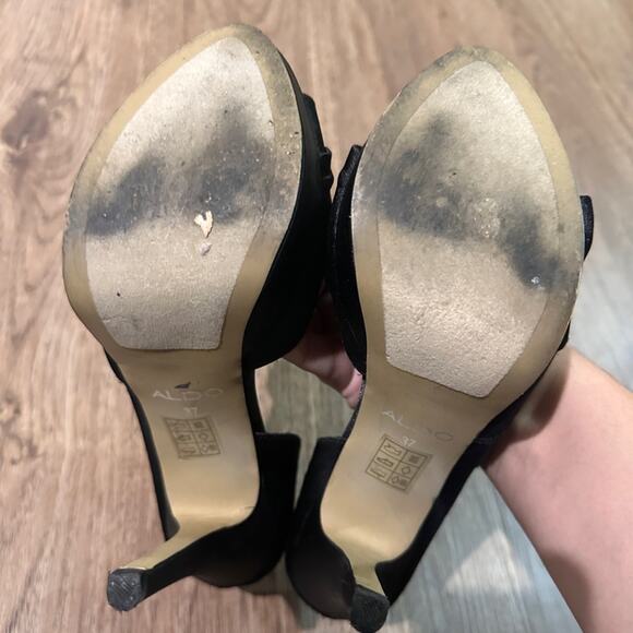 Aldo black platform satin opens toe heels with bow detail size 37/7 - Picture 7 of 9